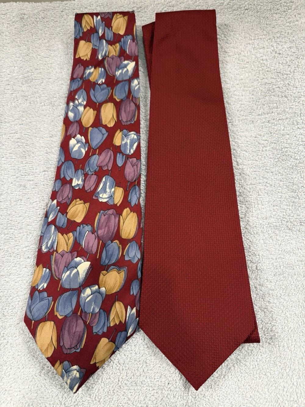 Vintage Men’s Tie Lot Stafford Van Heusen Retro Floral Red Office Neckties